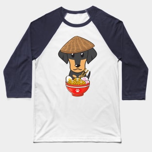 Funny Dachshund Eating Ramen Baseball T-Shirt
